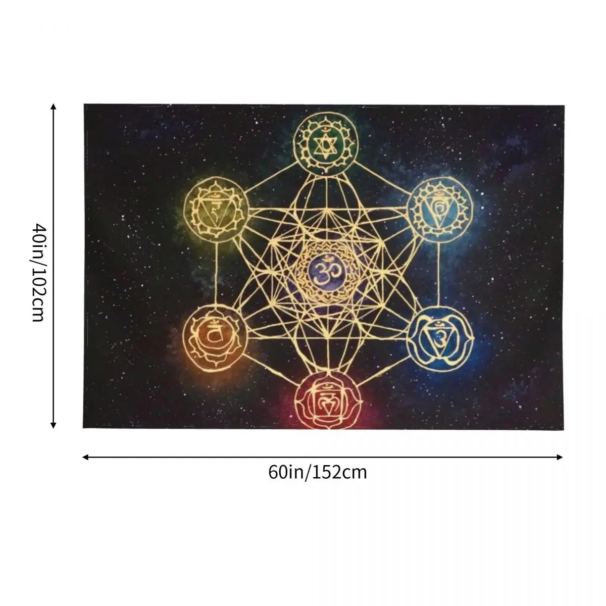 Sacred Geometry - Metatron's Cube with Chakras Tapestry Cute Room Things Decorative Wall Mural Tapestry