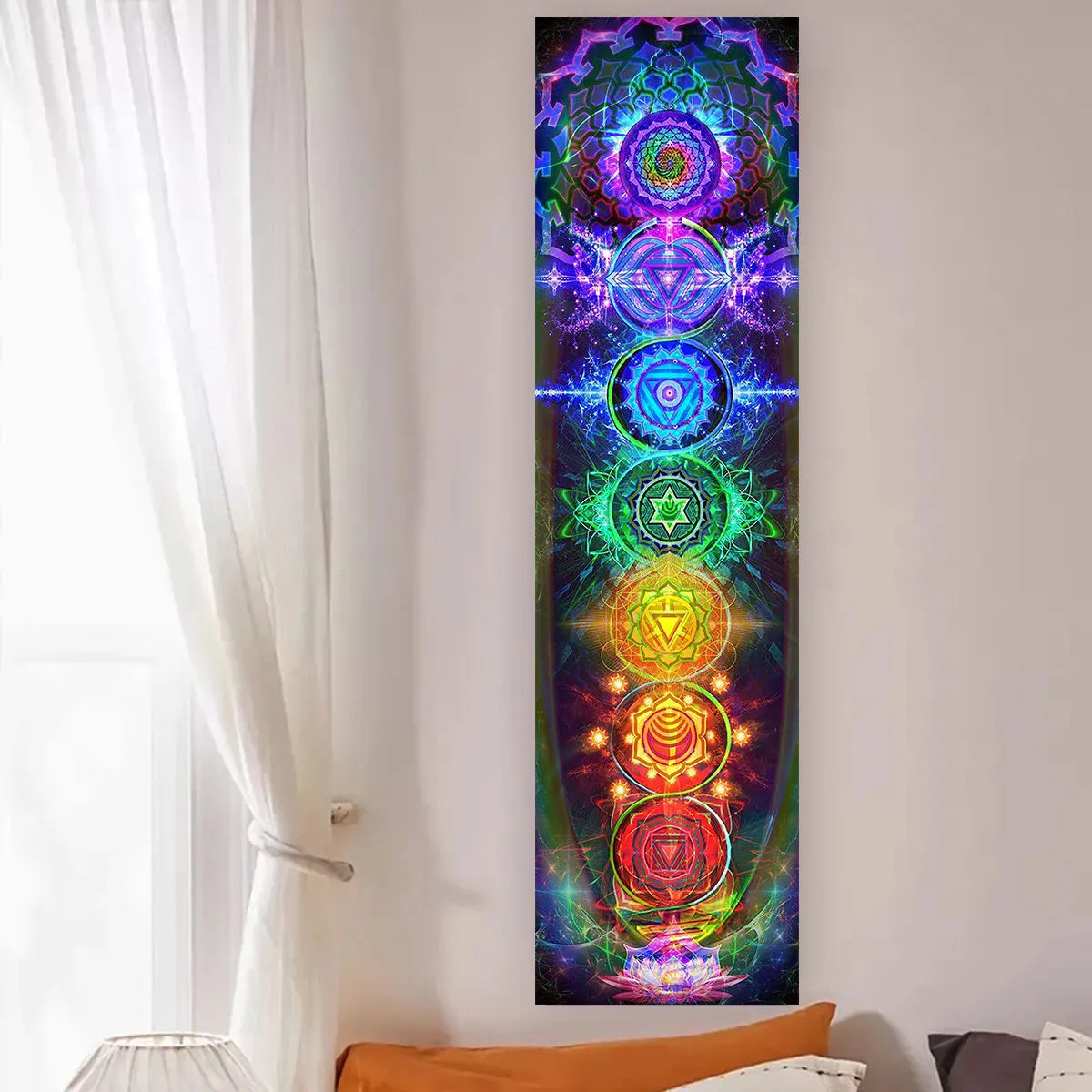 Colorful Chakra Wall Tapestry Yoga Meditation Wall Hanging for Any Room Home Decor Black Wall Art Decor with Spiritual Energy