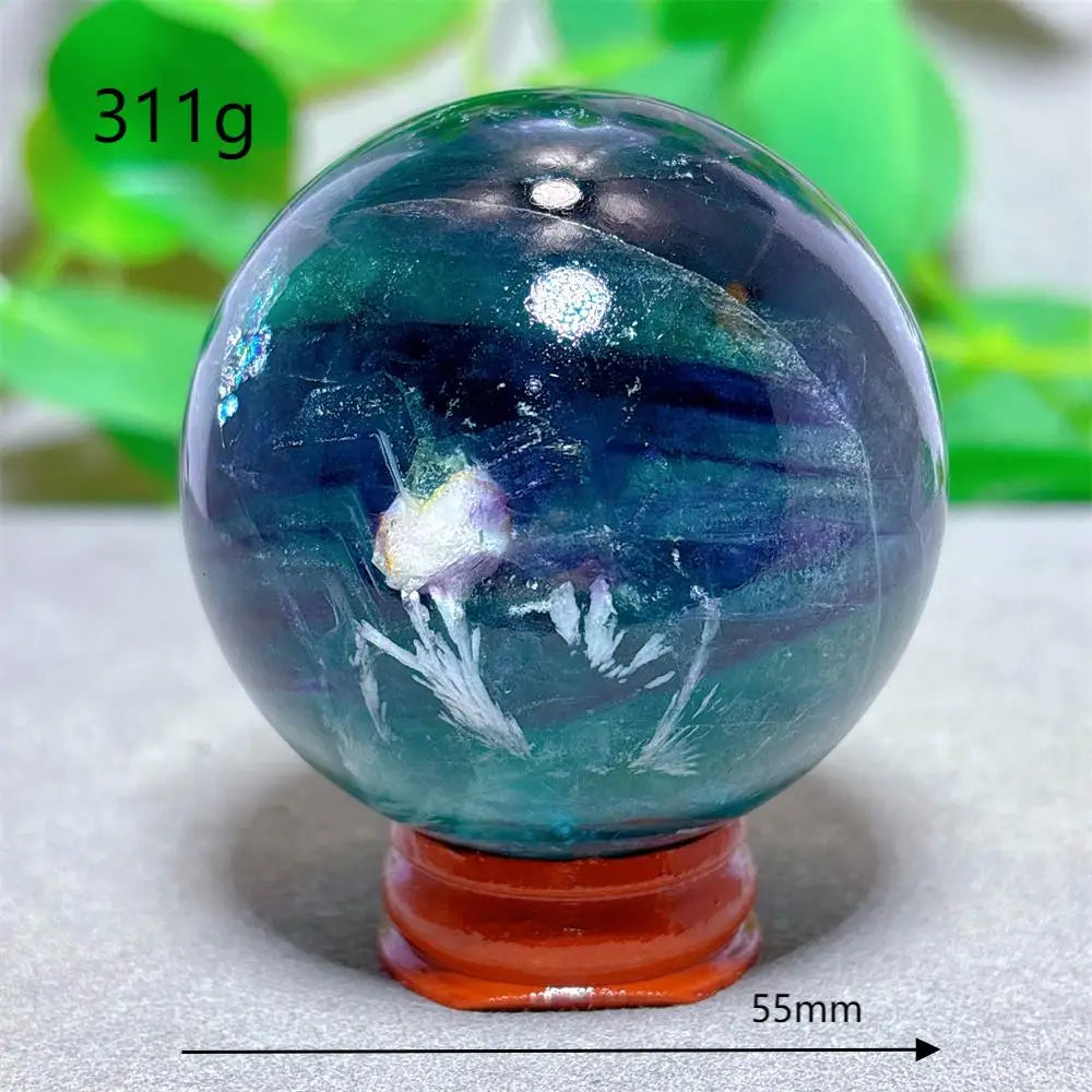 Feather Fluorite Sphere Crystal Natural Stone Quartz Stone Minerals Home Decoration Reiki Craft Gifts Energy Healing Love Luck