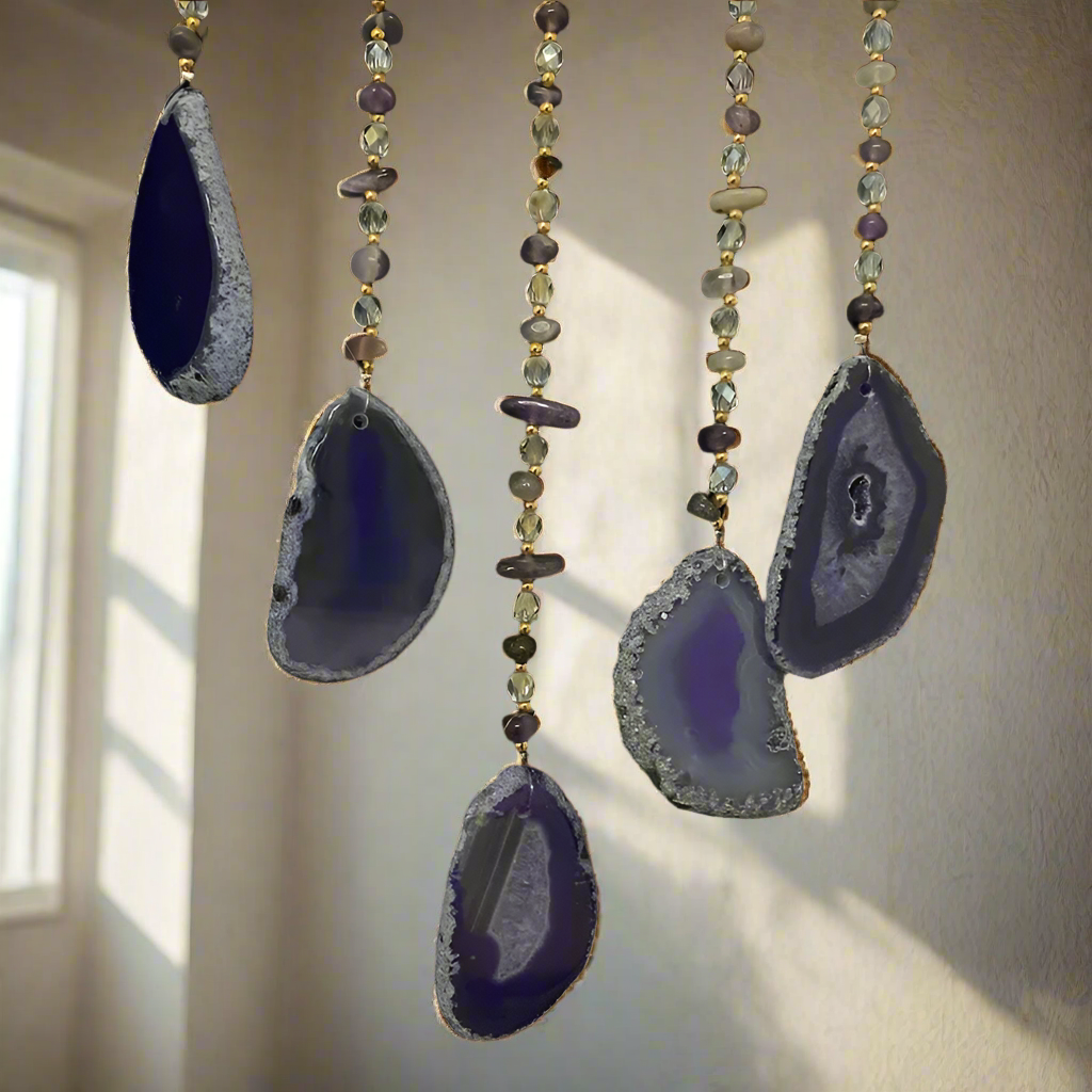 Agate Dream Catcher Natural 7 Chakra Color Gemstone Garden Living Room Decoration Wind Chime Wall Decor Moon Gem Dream Catcher