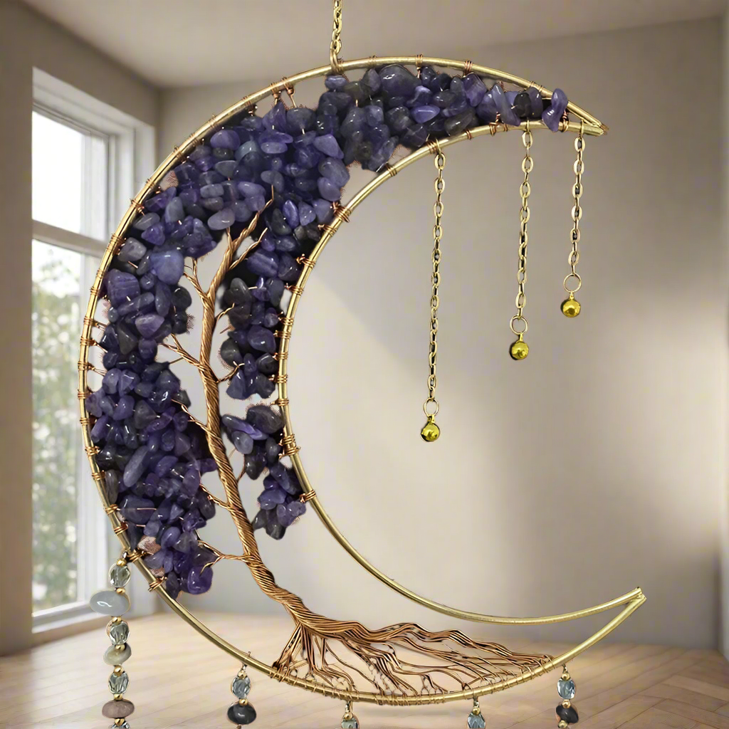 Agate Dream Catcher Natural 7 Chakra Color Gemstone Garden Living Room Decoration Wind Chime Wall Decor Moon Gem Dream Catcher