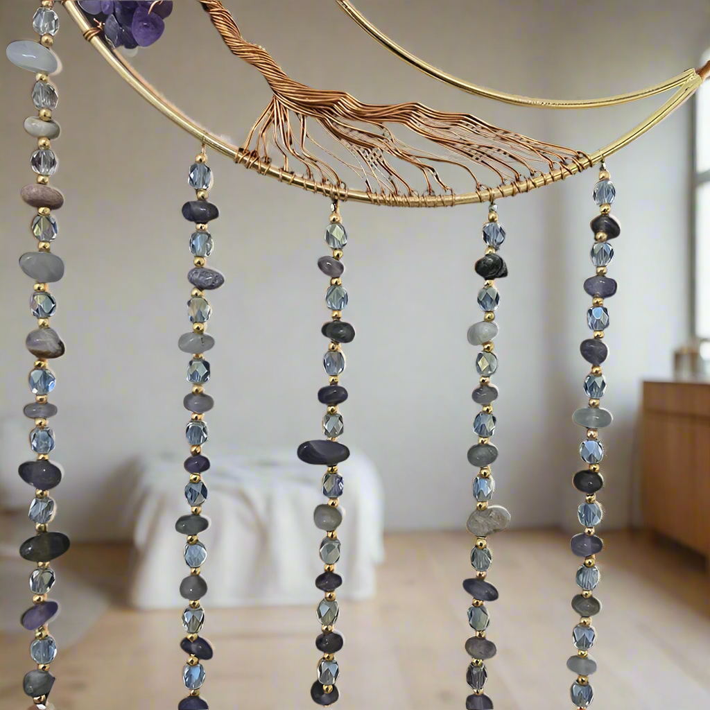 Agate Dream Catcher Natural 7 Chakra Color Gemstone Garden Living Room Decoration Wind Chime Wall Decor Moon Gem Dream Catcher