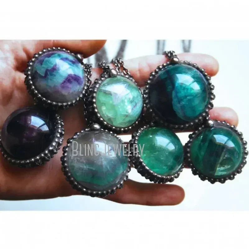10pcs WitchCraft Collar Arcane Tiki Quartz Fluorite Obsidian Crystal Sphere Ball Talisman Necklace Goth Amulet Women Y2K Jewelry