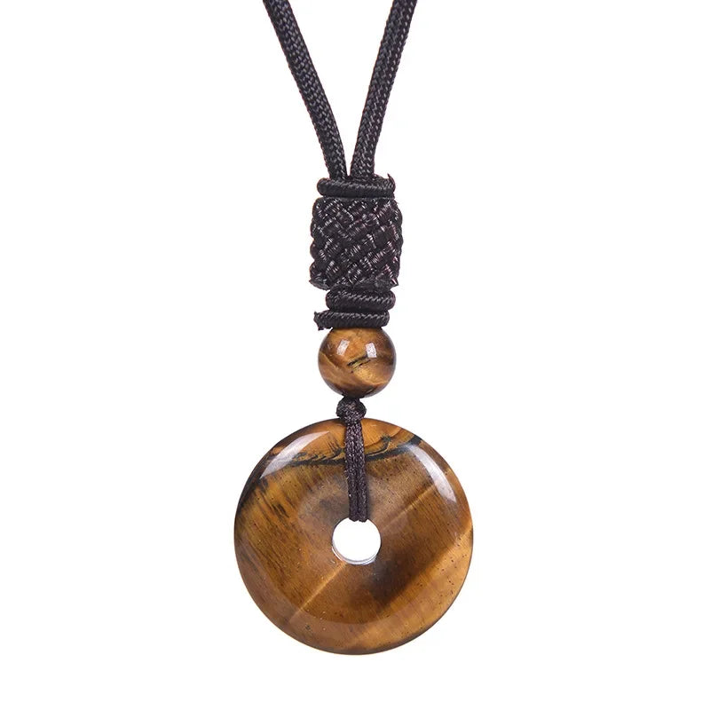 Gorgeous Chakra Healing Tiger Eye Amethyst Rose Quartz Clear Quartz Howlite Green Aventurine Amazonite Red Jasper Carnelian Lapis Lazuli Rhodonite Doughnut Necklace Spiritual