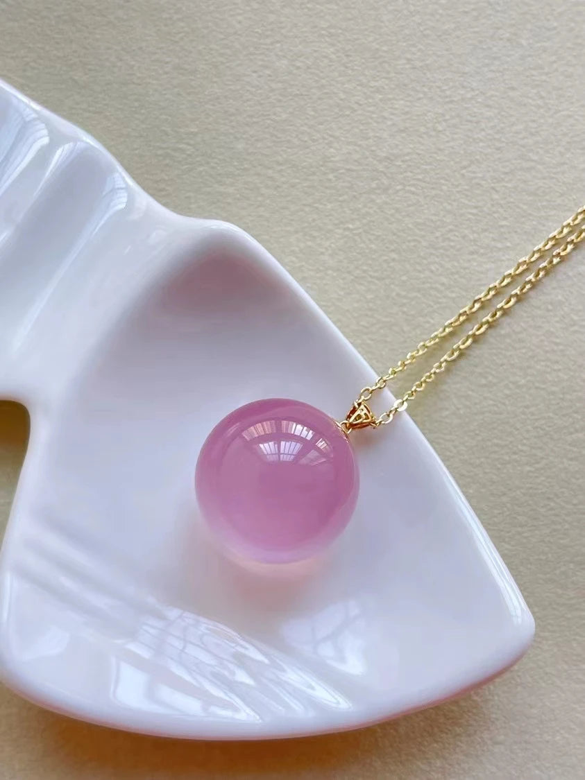 Natural Rose Quartz Women Pendant Necklace 17.5mm Ball Sphere Round Flower Rose Quartz Love Gift Love Crystal Jewelry AAAAA