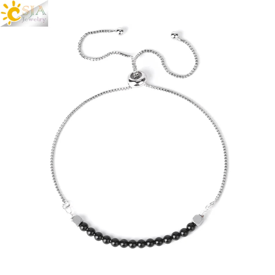 CSJA Healing 7 Chakra Summer Bracelet Natural Stone Pink Crystal Gold Color Stainless Steel Bracelets for Women Jewelry H011