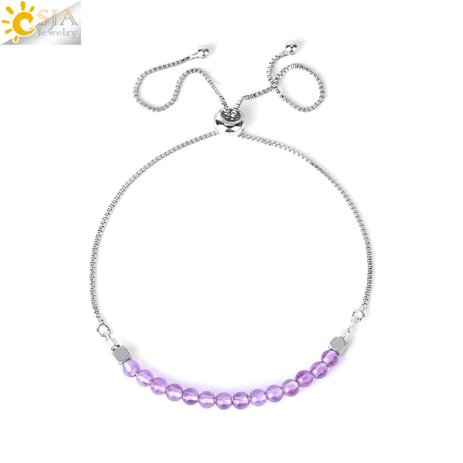 CSJA Healing 7 Chakra Summer Bracelet Natural Stone Pink Crystal Gold Color Stainless Steel Bracelets for Women Jewelry H011