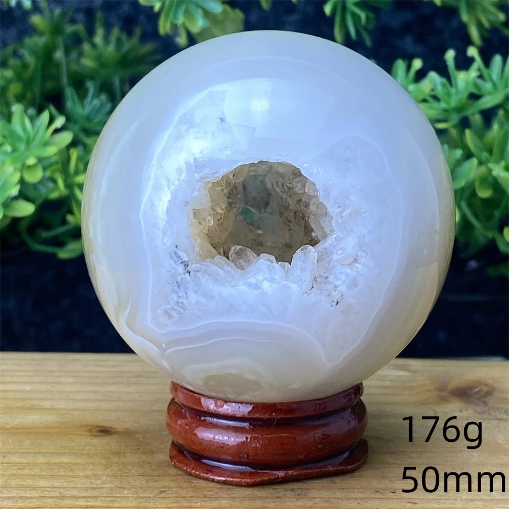 Natural Agate Crystal Ball Quartz Cluster Cave Crystal Ball Home Decoration + Base