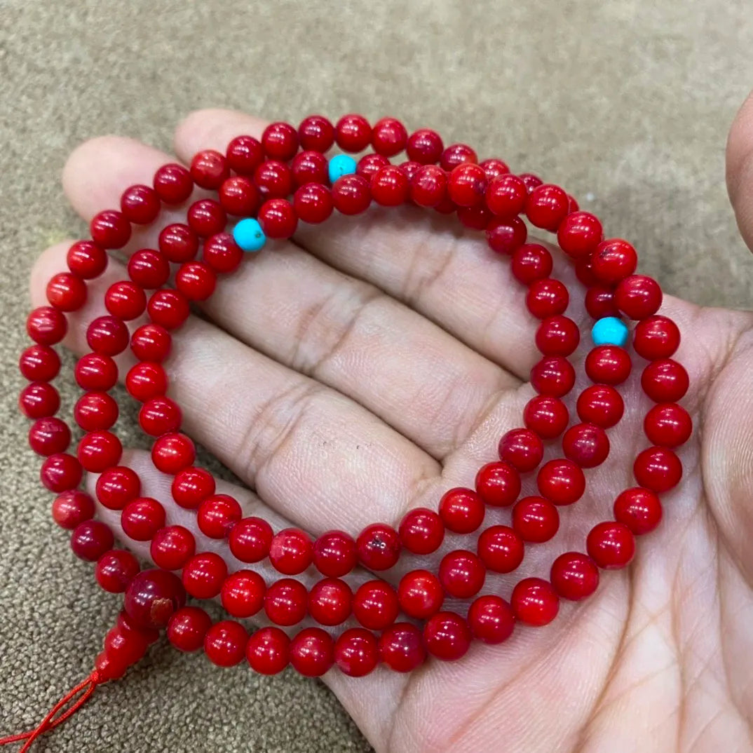 Natural Red Coral Bracelet Mala Necklace 108 Beads Handmade Multilayer Tassel Charm Chakra Healing Gemstone Handmade