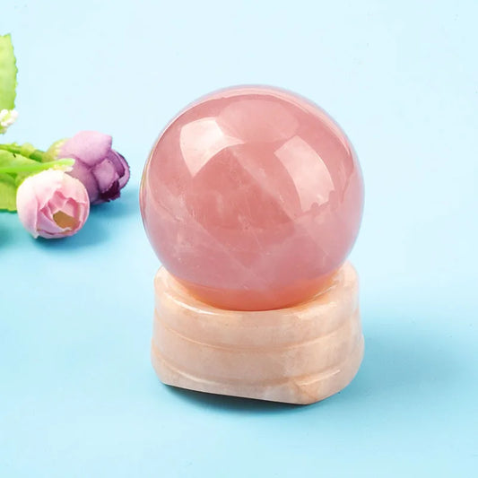 30mm Healing Natural Crystal Ball with Holder Rose Quartz Green Aventurine Decorative Ball Sphere Decor Fengshui Amulet Gifts