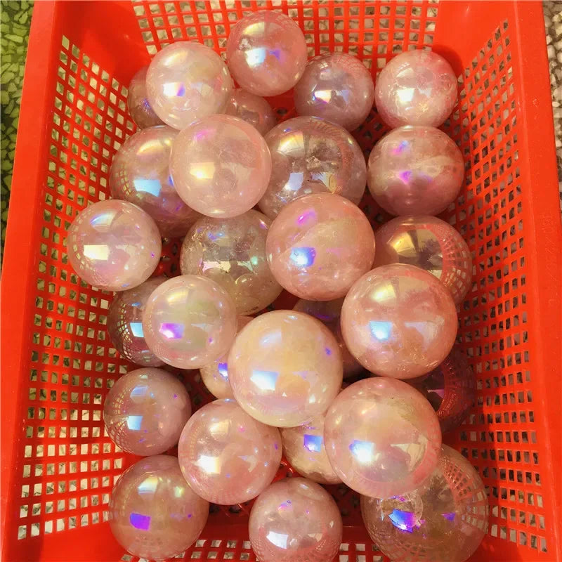 angel aura rose quartz crystals ball natural stones and minerals gemstone sphere home decoration feng shui crafts 1pc