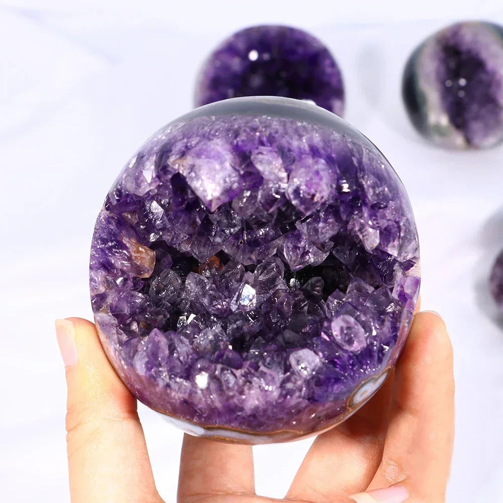 1PCS Natural Raw Amethyst Quartz Ball Sphere Crystal Cluster Healing Stones Specimen Crafts Gemstones Home Decoration Ornament