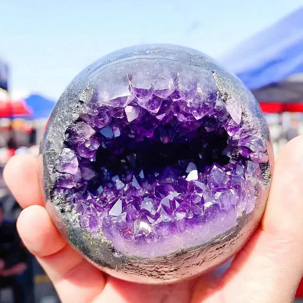 1PCS Natural Raw Amethyst Quartz Ball Sphere Crystal Cluster Healing Stones Specimen Crafts Gemstones Home Decoration Ornament