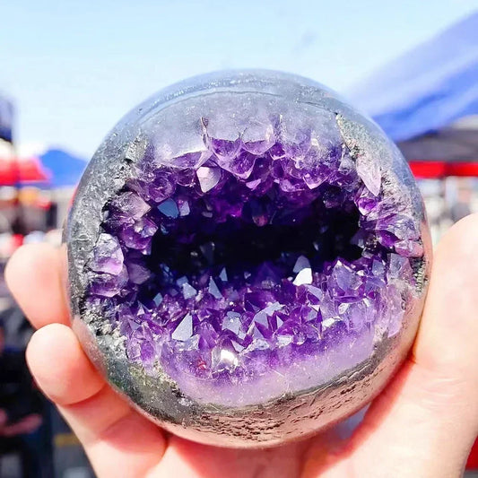 1PCS Natural Raw Amethyst Quartz Ball Sphere Crystal Cluster Healing Stones Specimen Crafts Gemstones Home Decoration Ornament