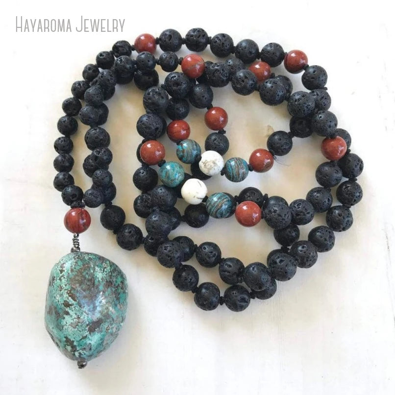 10Pcs Turquoises Lava Wisdom Unisex Mens Grounding Root Chakra 108 Bead Mala Yoga Chakra Meditation Tibetan Jewelry