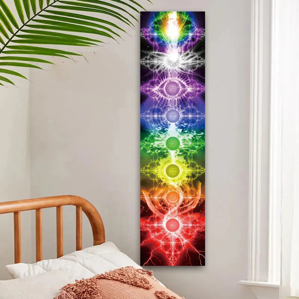 Colorful Chakra Wall Tapestry Yoga Meditation Wall Hanging for Any Room Home Decor Black Wall Art Decor with Spiritual Energy