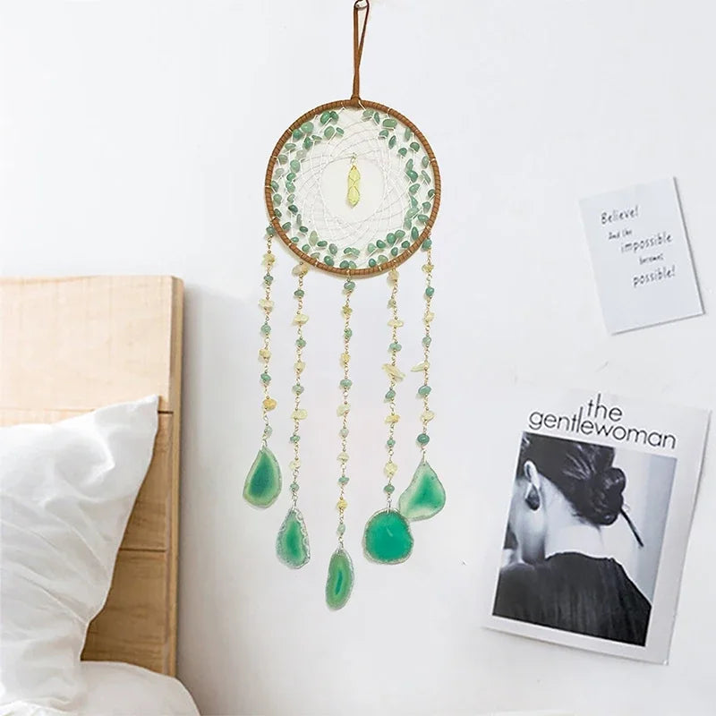 Agate Dream Catcher Natural 7 Chakra Color Gemstone Garden Living Room Decoration Wind Chime Wall Decor Moon Gem Dream Catcher