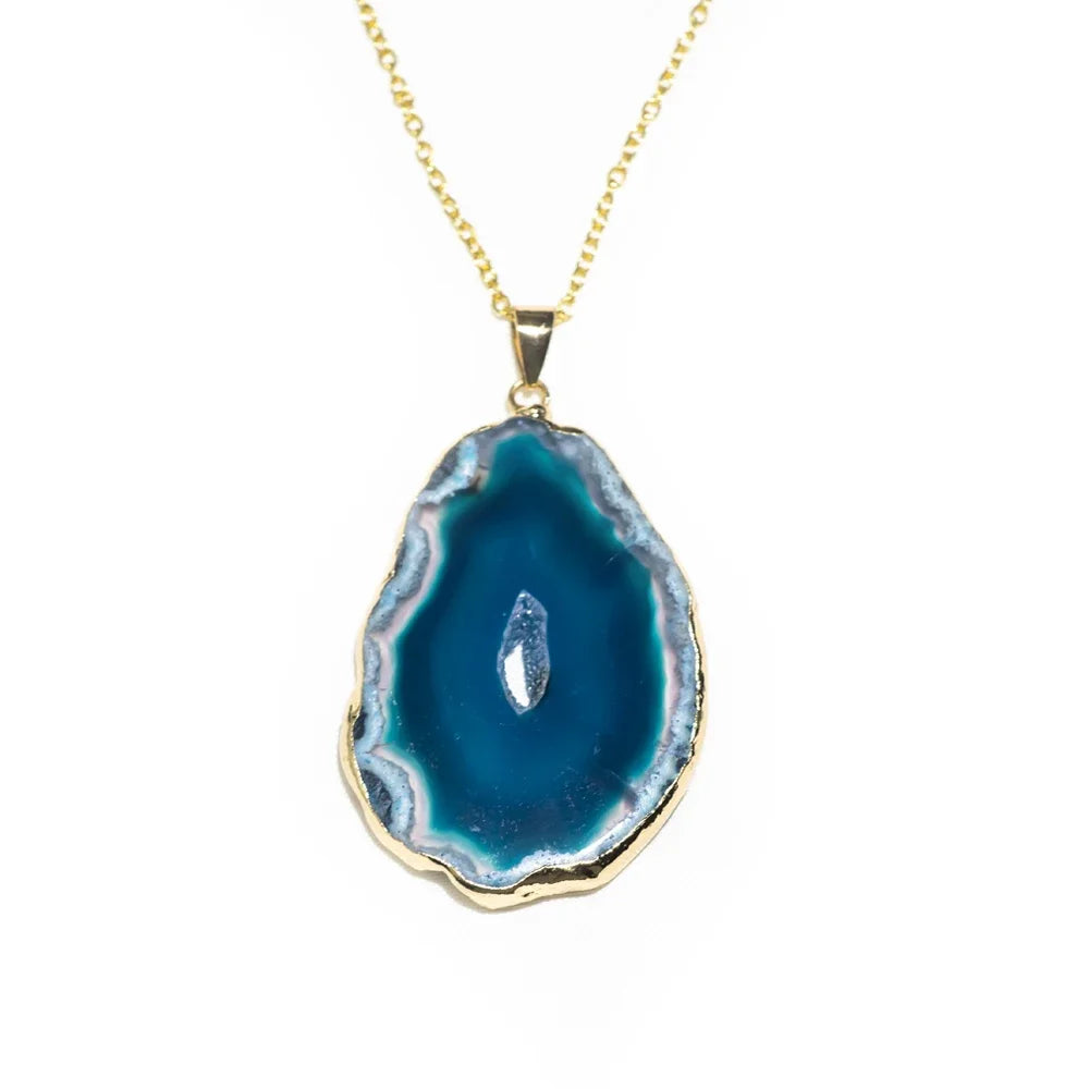 Natural Agate Gold Edged Wind Chime Pendant Handicraft, Identity Symbol Gift, Lucky Crystal Healing Stone Series Jewelry