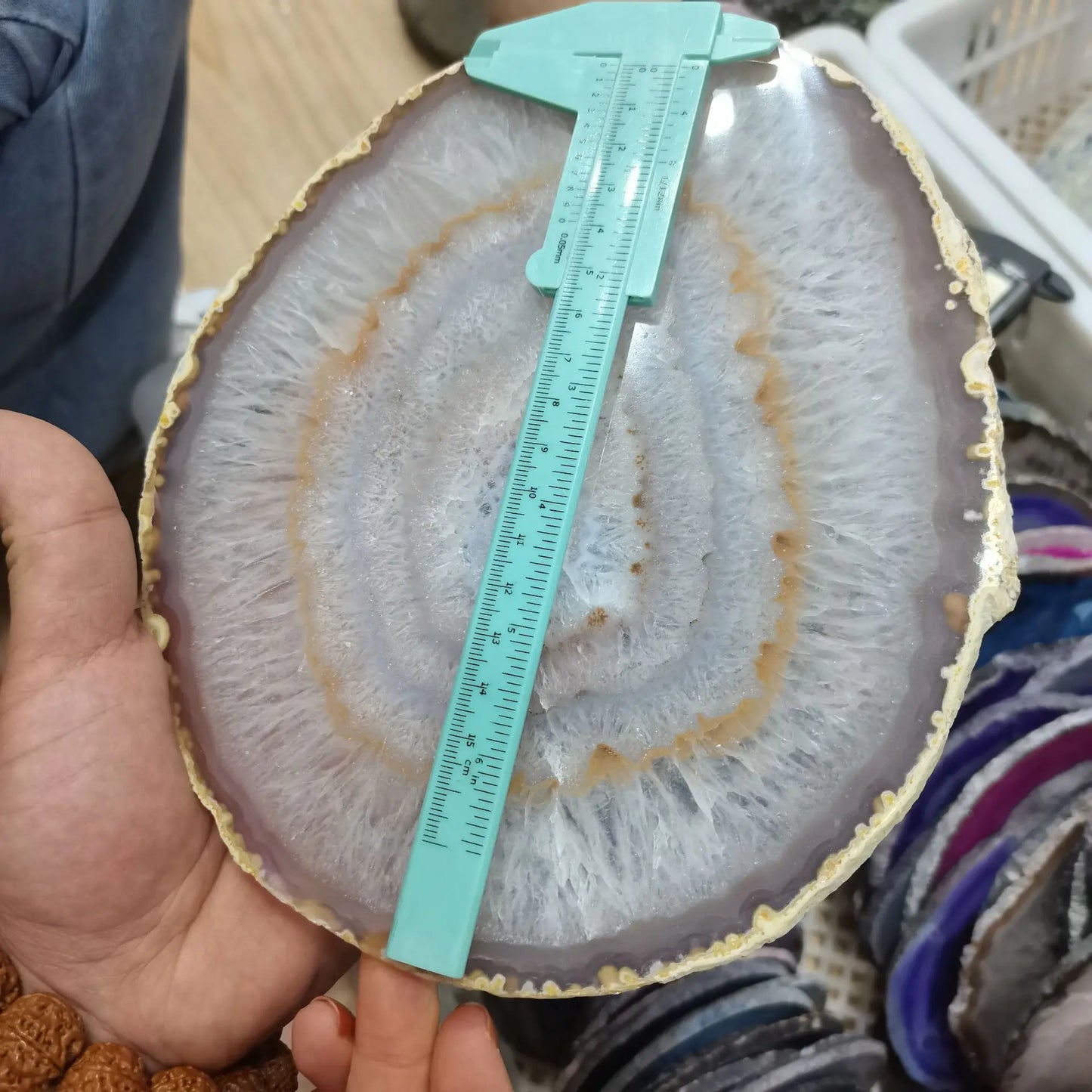 180-200mm Large BLUE Agate Slice Geode Polished Crystal Quartz