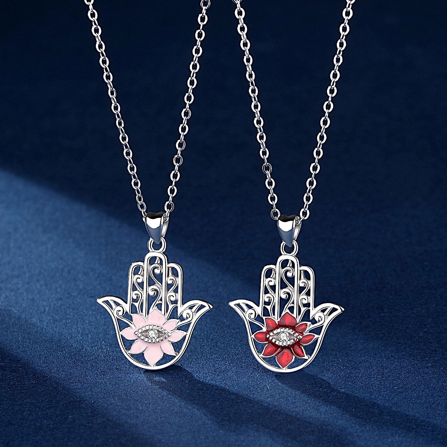 EUDORA 925 Sterling Silver Evil Eye Pendant Necklaces CZ Hamsa Hand Pendant Necklace with Sliver Chain 18 inch Box gift KSYD069