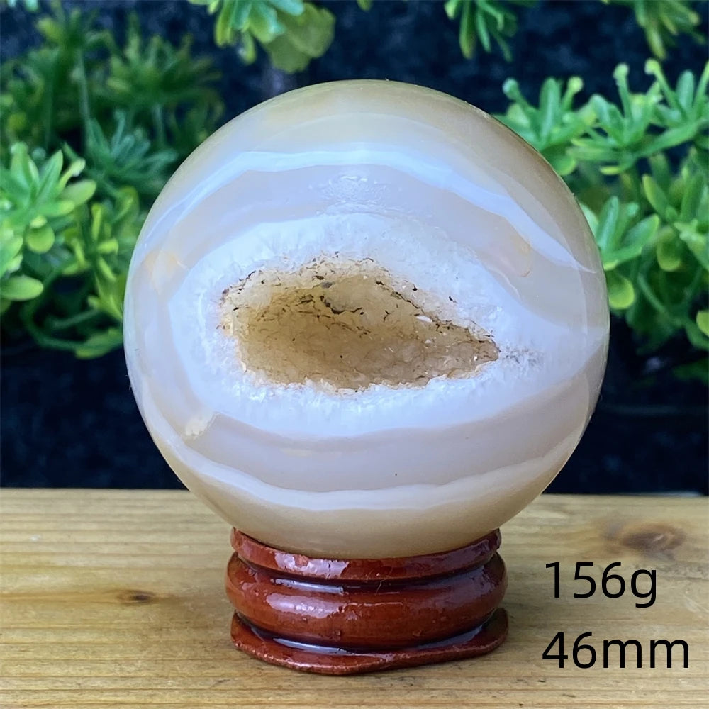 Natural Agate Crystal Ball Quartz Cluster Cave Crystal Ball Home Decoration + Base