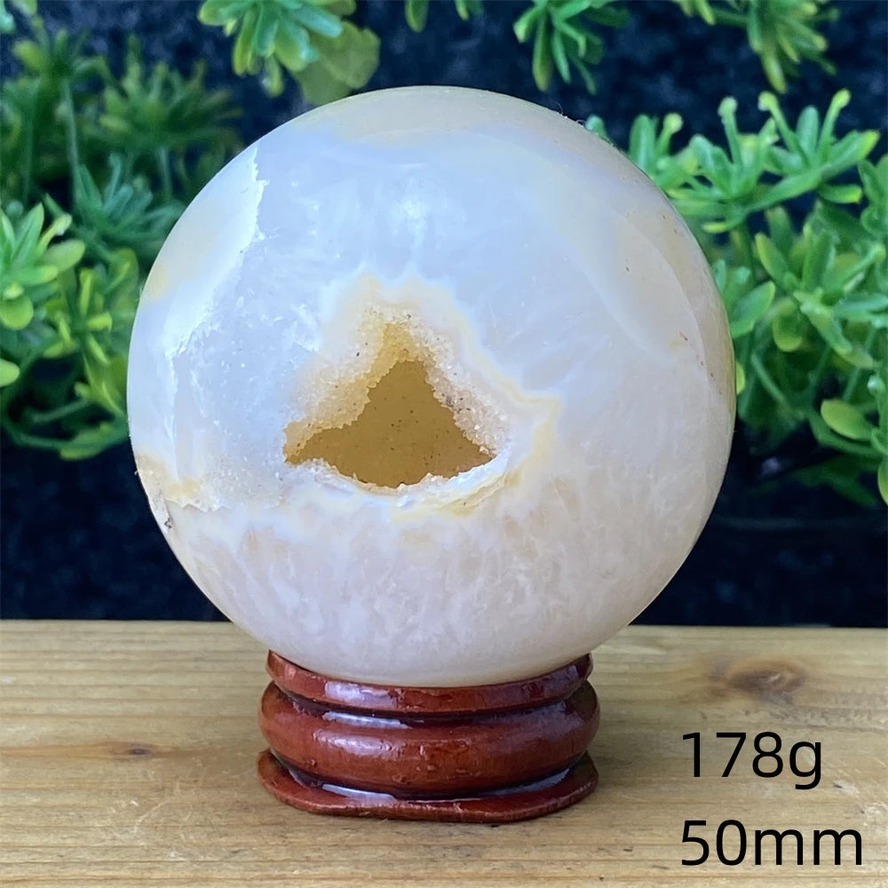 Natural Agate Crystal Ball Quartz Cluster Cave Crystal Ball Home Decoration + Base