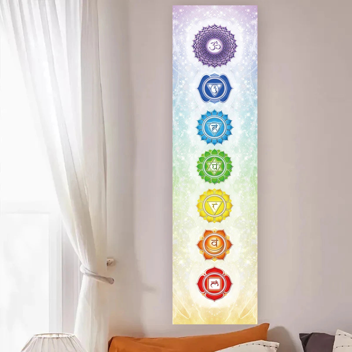 Colorful Chakra Wall Tapestry Yoga Meditation Wall Hanging for Any Room Home Decor Black Wall Art Decor with Spiritual Energy
