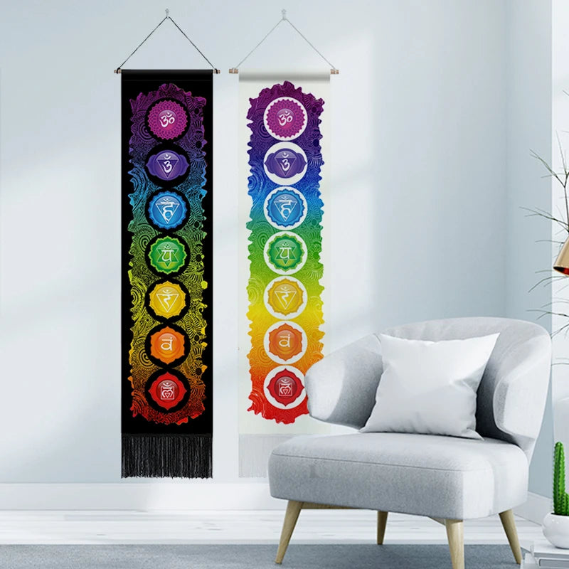 7 chakras Tapestry Wall Hanging, Mandala Chakras Tapestries, wall decoration for Spiritual Meditation Room 12.8x 51.2 Inches