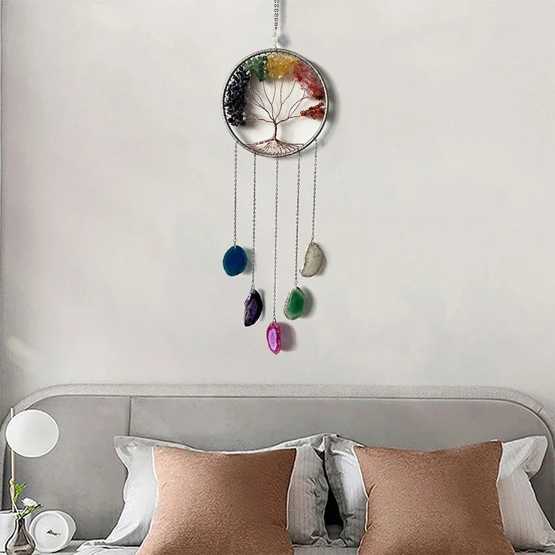 Agate Dream Catcher Balcony Garden Living Room Decoration Wind Chime Tree of Life Natural Agate Dream Catcher Gift for Girls