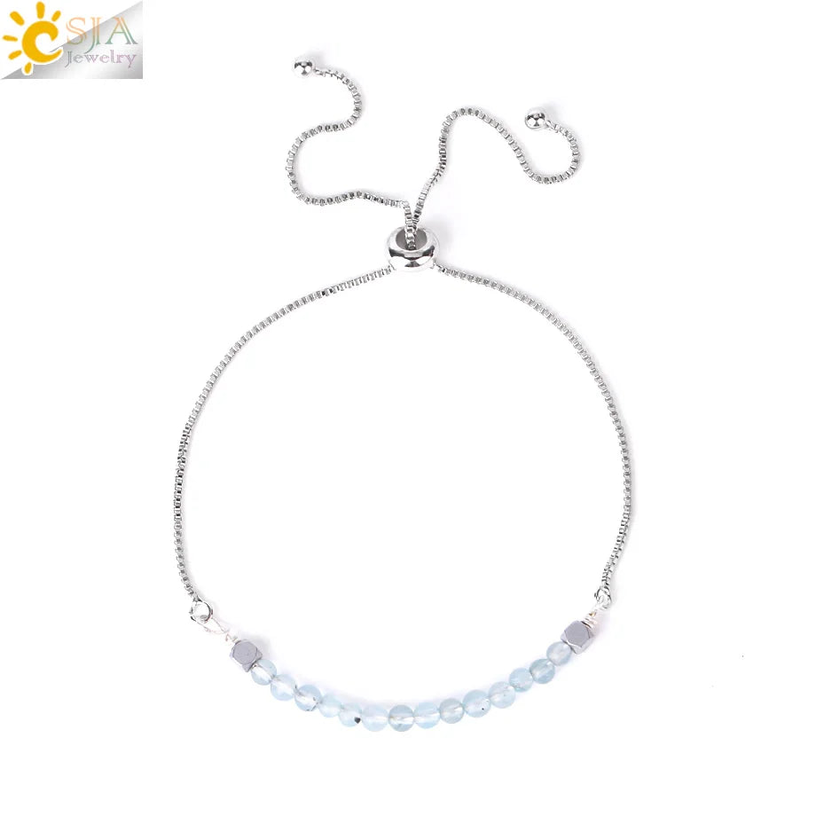 CSJA Healing 7 Chakra Summer Bracelet Natural Stone Pink Crystal Gold Color Stainless Steel Bracelets for Women Jewelry H011