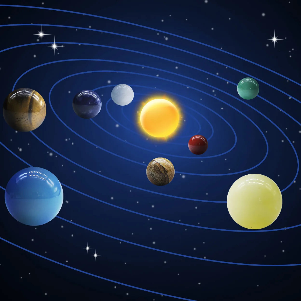 Natural Crystal Planets Ball Solar Sun System Rock Quartz Stones Beads Healing Reiki Chakra Energy Sphere Galaxy Model