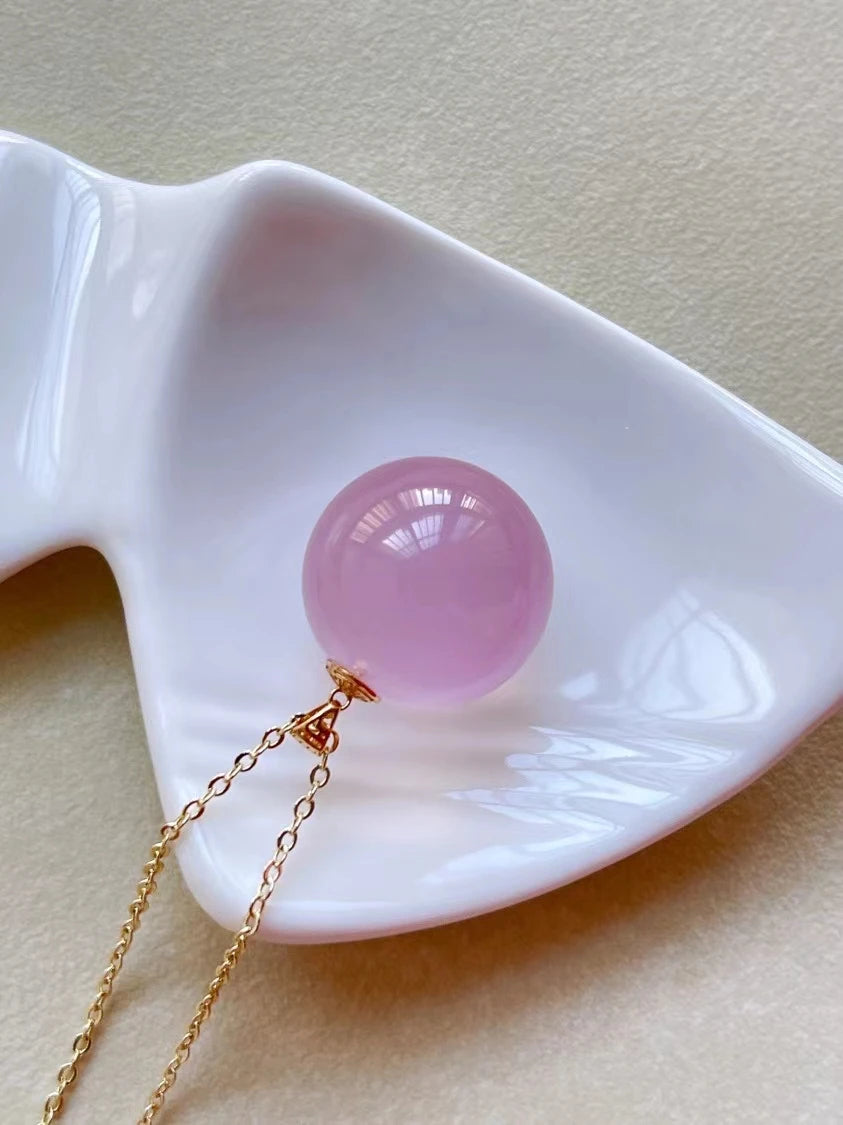 Natural Rose Quartz Women Pendant Necklace 17.5mm Ball Sphere Round Flower Rose Quartz Love Gift Love Crystal Jewelry AAAAA