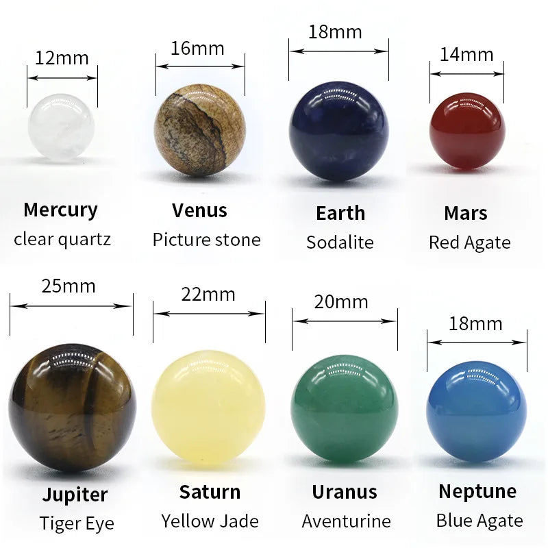 Natural Crystal Planets Ball Solar Sun System Rock Quartz Stones Beads Healing Reiki Chakra Energy Sphere Galaxy Model