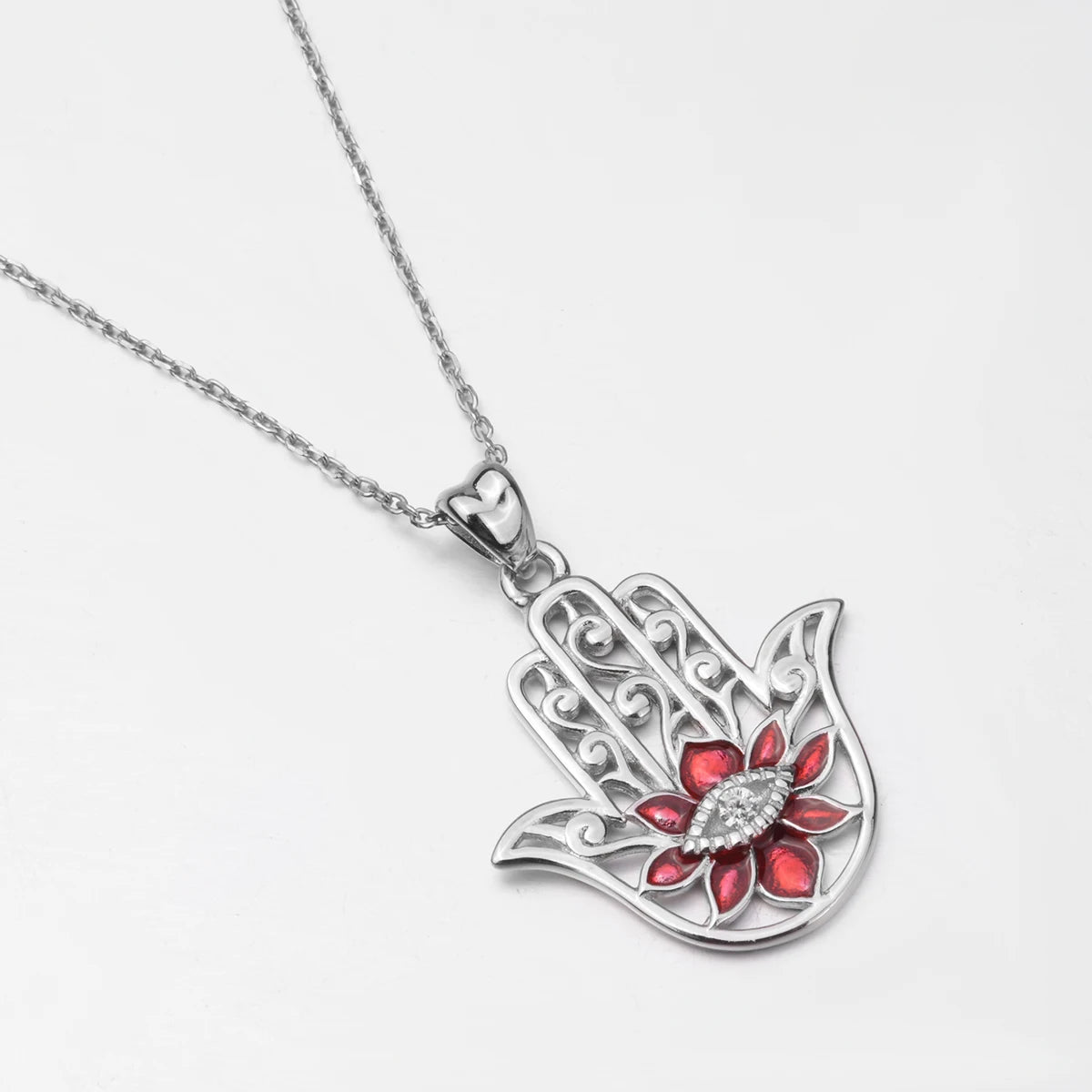 EUDORA 925 Sterling Silver Evil Eye Pendant Necklaces CZ Hamsa Hand Pendant Necklace with Sliver Chain 18 inch Box gift KSYD069