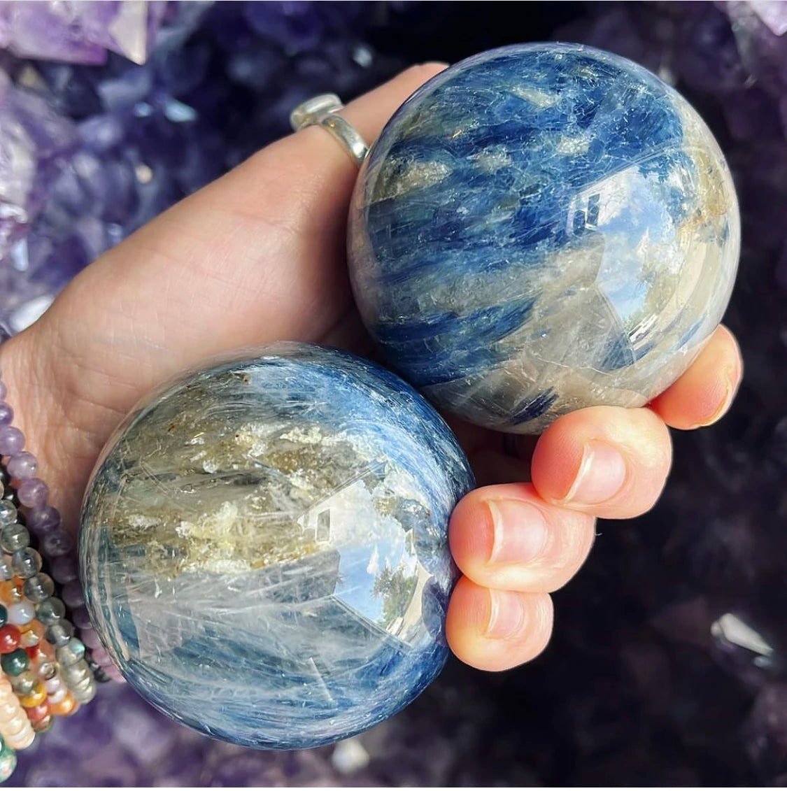 1PC Natural Blue Kyanite Crystal Sphere Blue Quartz Ball For Healing Gemstone Home Decoration