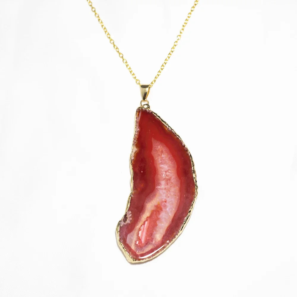 Natural Agate Gold Edged Wind Chime Pendant Handicraft, Identity Symbol Gift, Lucky Crystal Healing Stone Series Jewelry