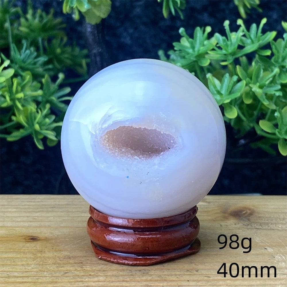 Natural Agate Crystal Ball Quartz Cluster Cave Crystal Ball Home Decoration + Base