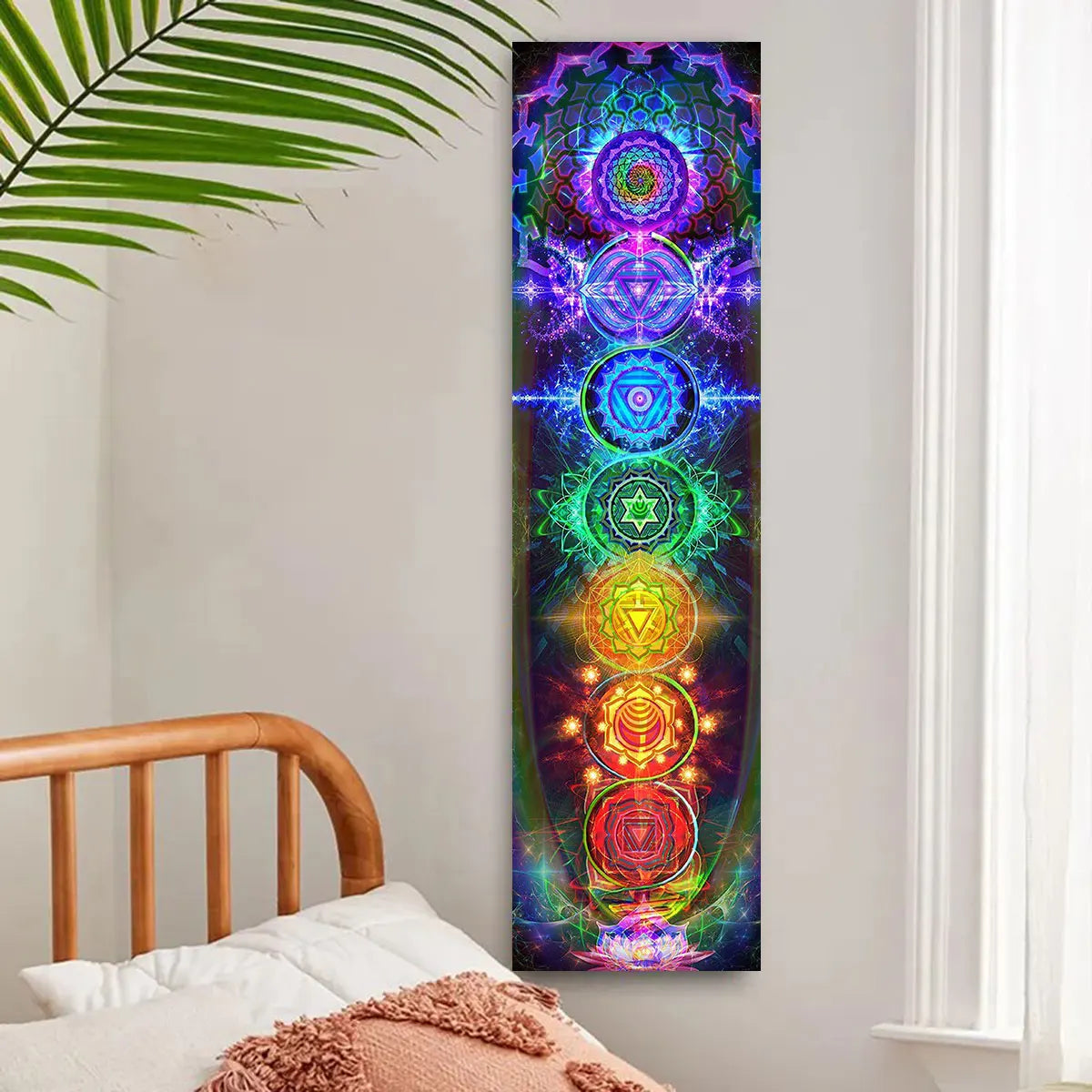 Colorful Chakra Wall Tapestry Yoga Meditation Wall Hanging for Any Room Home Decor Black Wall Art Decor with Spiritual Energy