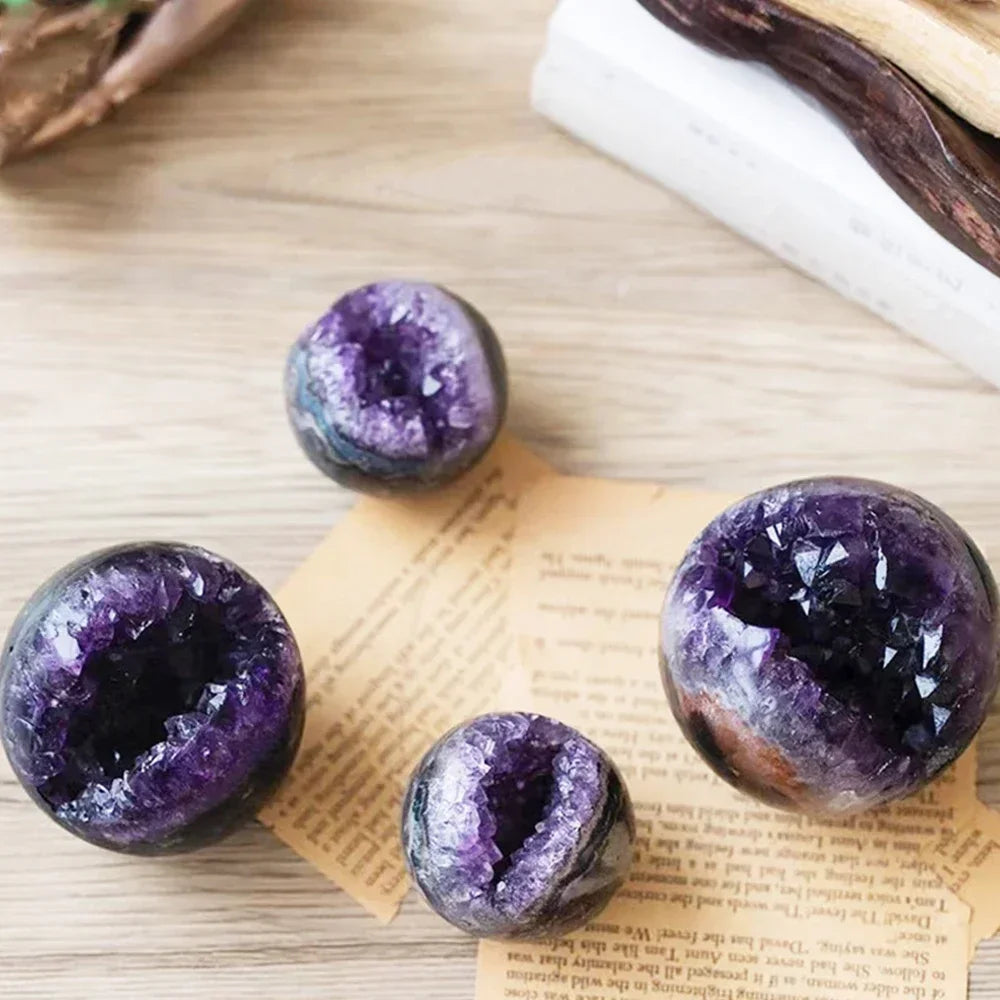 1PCS Natural Raw Amethyst Quartz Ball Sphere Crystal Cluster Healing Stones Specimen Crafts Gemstones Home Decoration Ornament