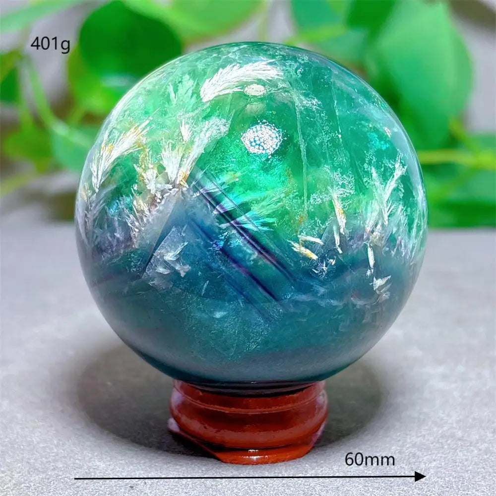 Feather Fluorite Sphere Crystal Natural Stone Quartz Stone Minerals Home Decoration Reiki Craft Gifts Energy Healing Love Luck