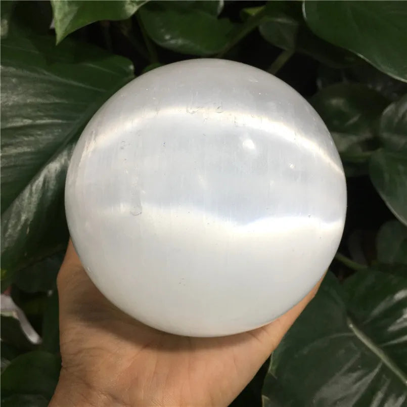 Natural White Flash Gypsum Selenite Sphere Ball Crystal Energy Stone Gemstone Reiki Chakra Healing Massager Gift