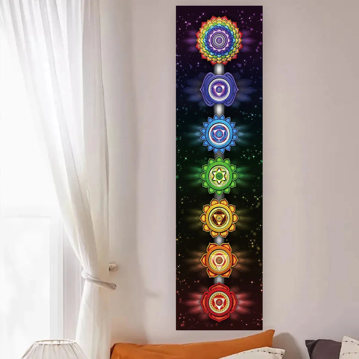 Colorful Chakra Wall Tapestry Yoga Meditation Wall Hanging for Any Room Home Decor Black Wall Art Decor with Spiritual Energy