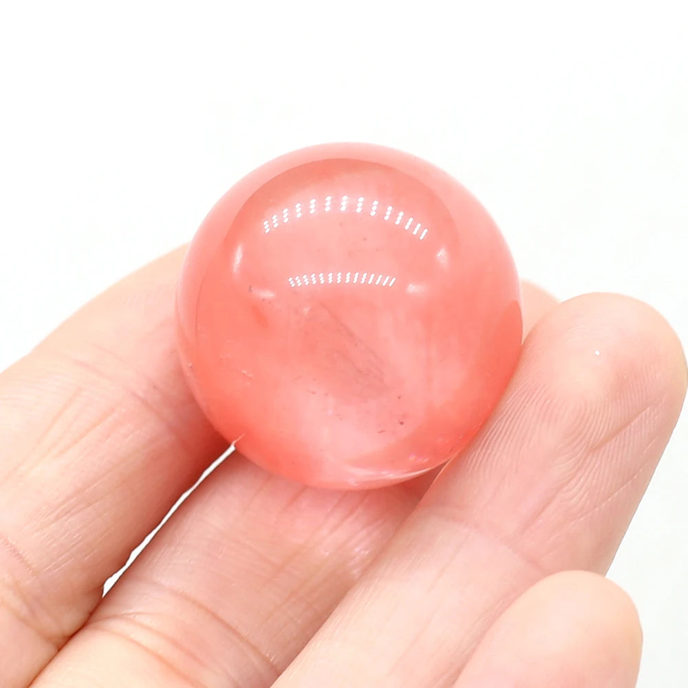 Round Natural Crystal Rose Quartz Transfer Ball, Polished Reiki Gemstone, Rock Minerals, Chakra Healing Stone Beads, Home Decor