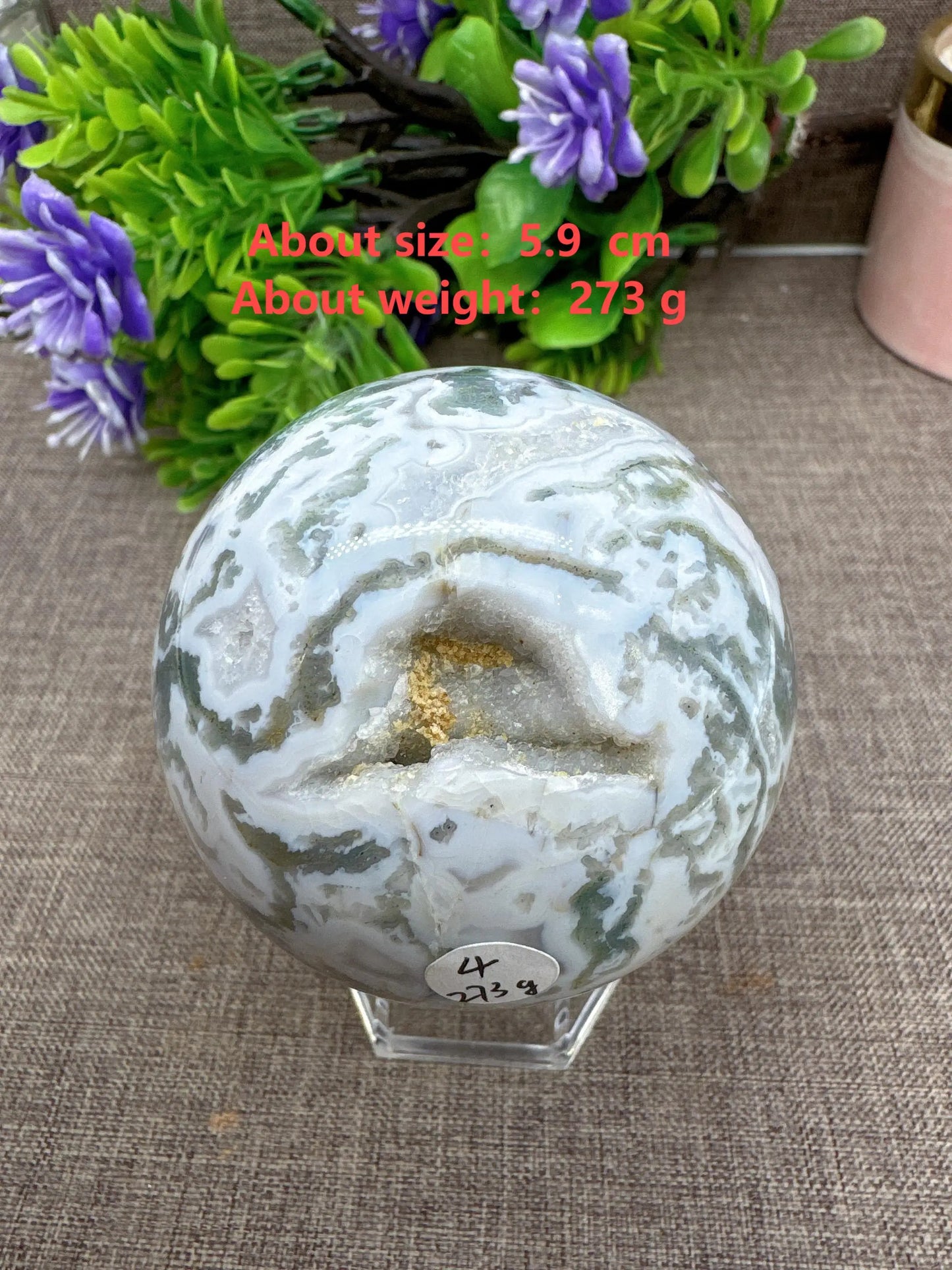 Natural Moss Agate Sphere Druzy Ball Crystal Stone Natural Quartz Healing Stone Reiki Minerals Beauty Home Decoration+Stand