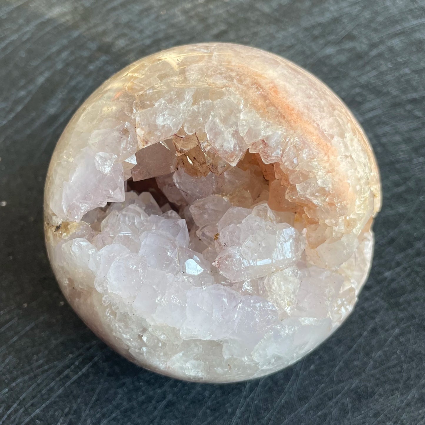 780g Natural Amethyst Cluster Pink Sakura Agate Sphere Open Tooth Ball Decoration Polished Quartz Sphere Reiki Healing