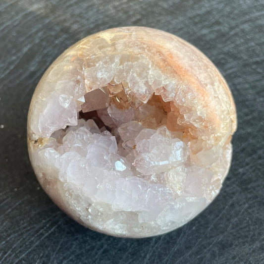 780g Natural Amethyst Cluster Pink Sakura Agate Sphere Open Tooth Ball Decoration Polished Quartz Sphere Reiki Healing