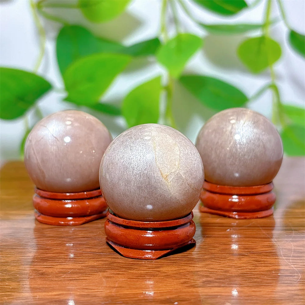 Moonstone With Gold Sun Sphere Crystal Natural Stone Quartz Home Decoration Minerals Reiki Craft Gifts Energy Healing Spiritual