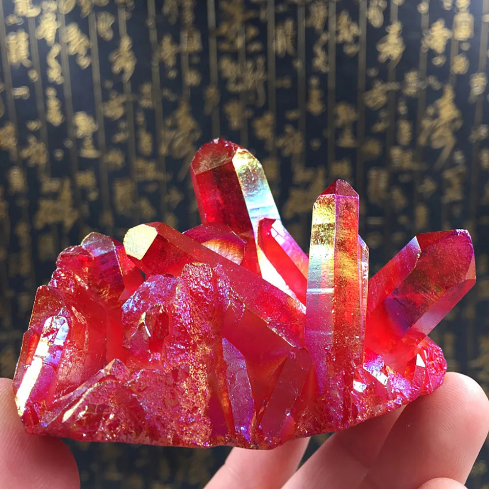 Red Titanium Coated Natural Rock Healing Crystal Cluster Quartz Geode Stone Mineral Gemstone Home Decoration Specimen