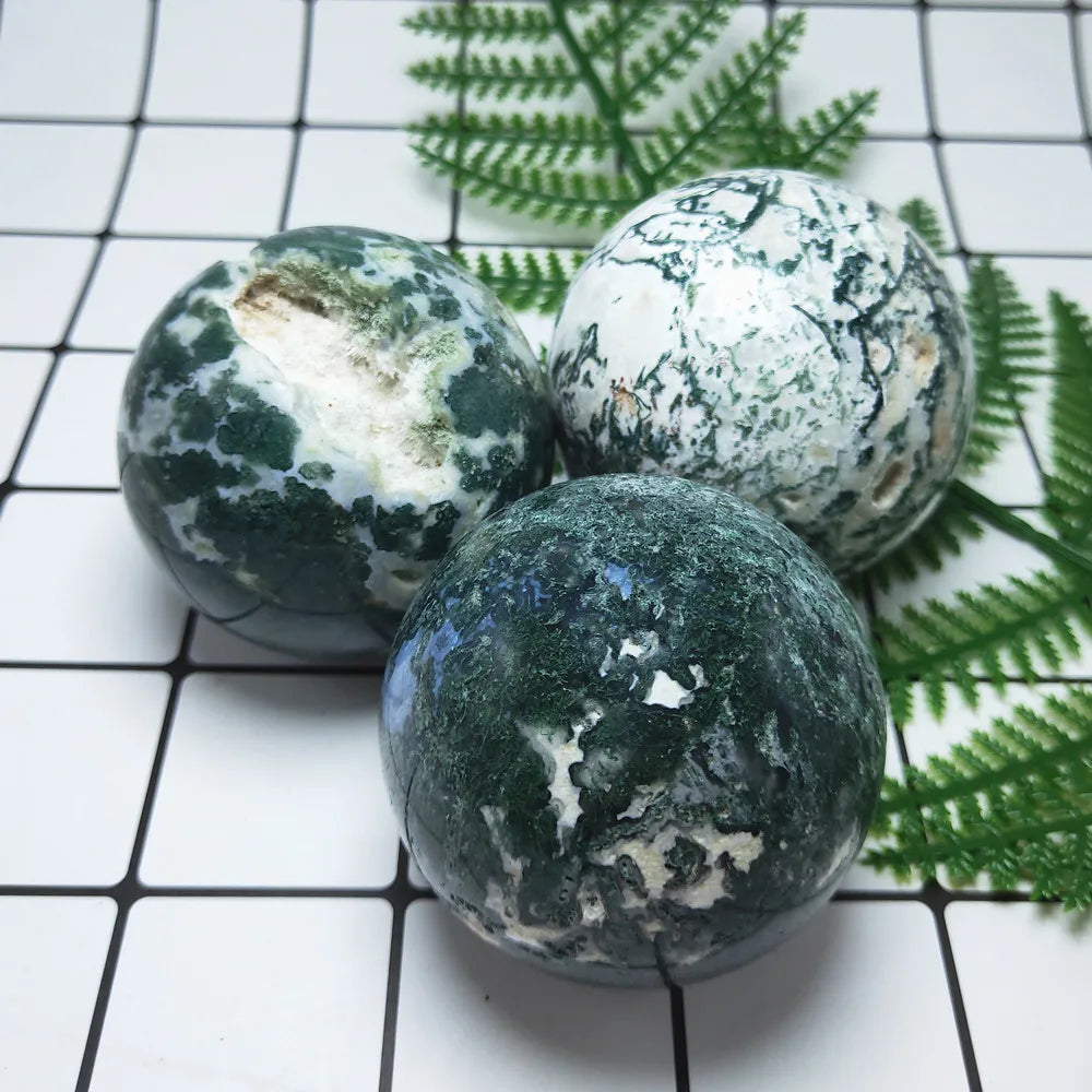 55-65 mm Natural moss agate Crystal sphere Ocean Grass Agate quartz gemstone ball Reiki healing 1pcs