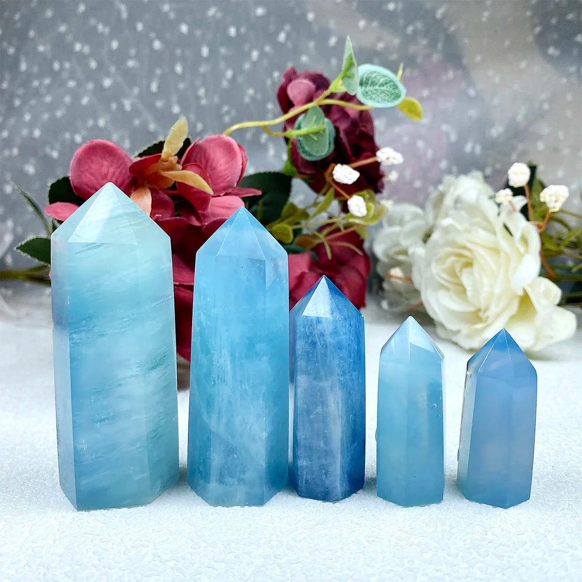 Natural Aquamarine Sapphire  Crystal Tower Exquisite Reiki Crystal Energy Sphere Home Decor Jewelry Gift